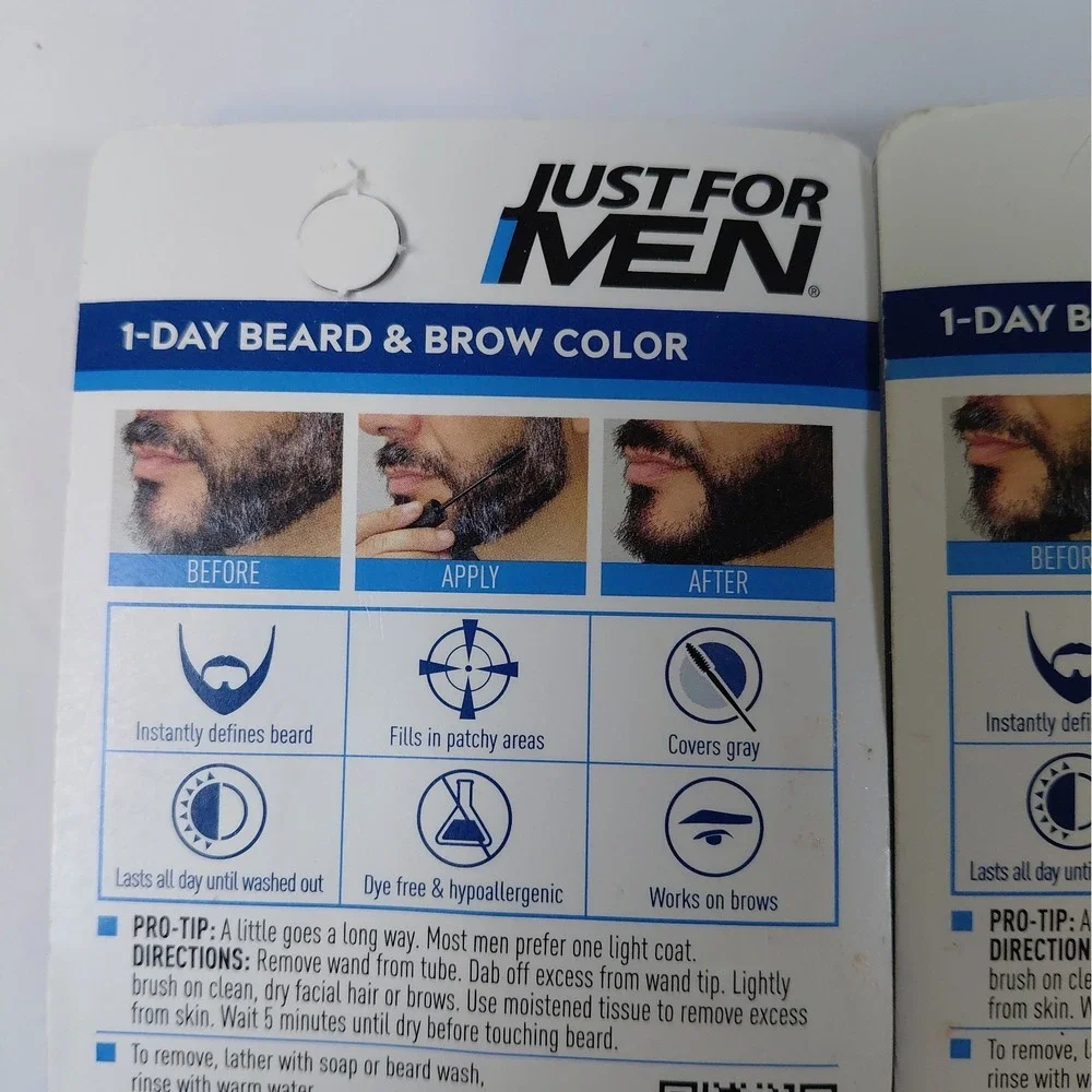 Lot Of 3 Just For Men 1 Day Beard & Brow Color Black 0.3oz New & Sealed Hair Dye